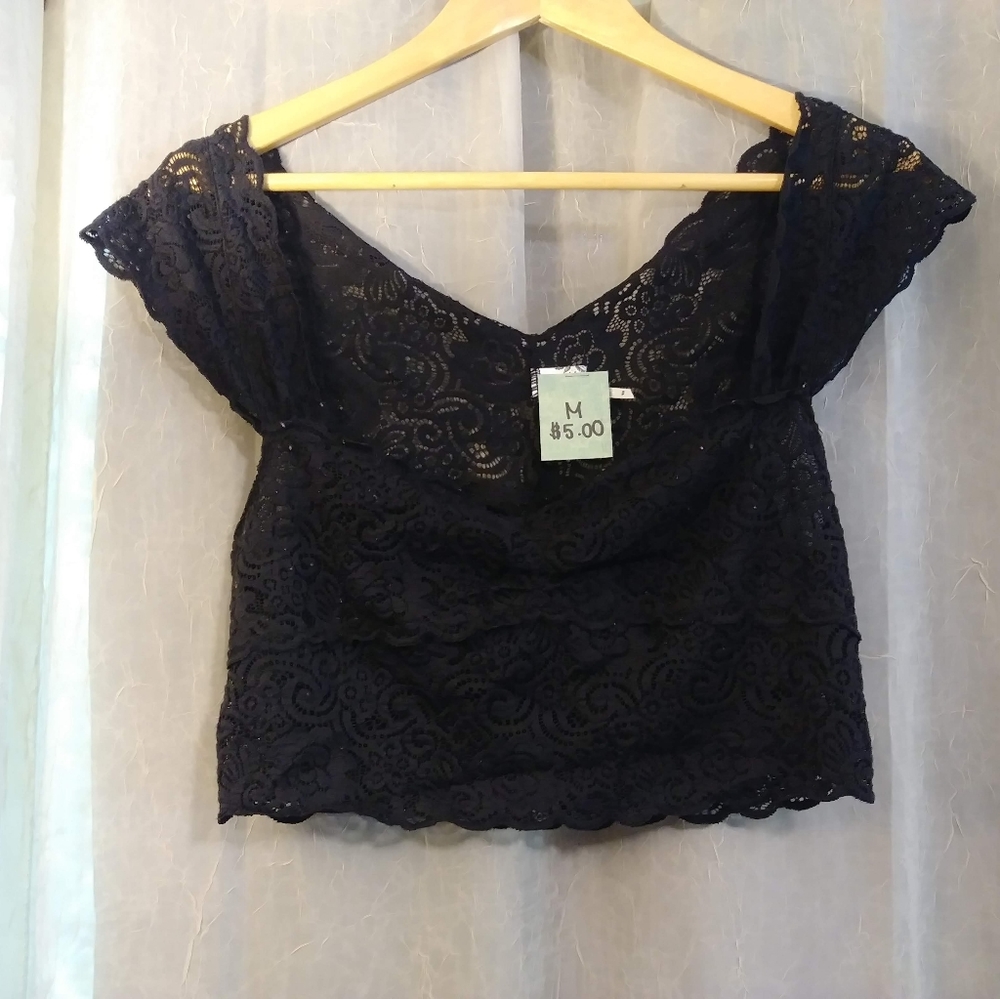 Stretchy Black Lace Crop Top/Bralette